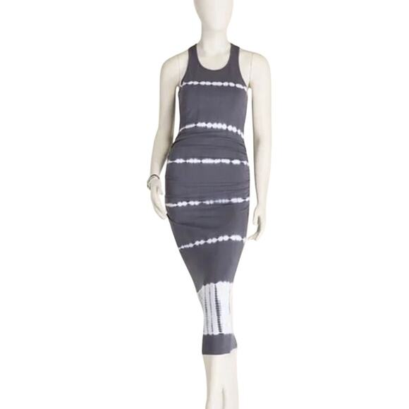 Michael Stars Tie Dye Midi Tank Dress Gray White Ruched Size Large - Picture 1 of 8